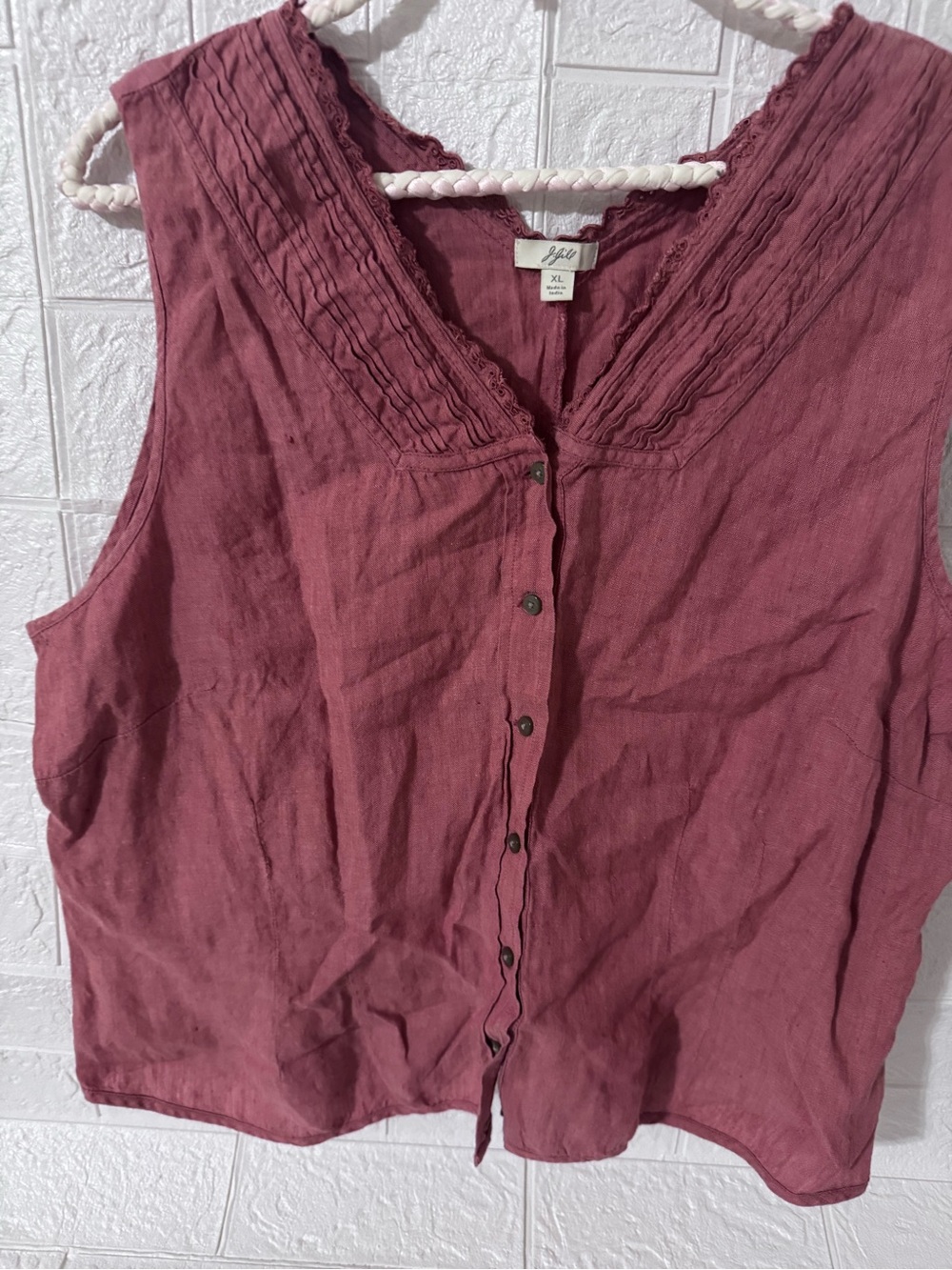 J. Jill Womens Plus XL Pink Solid Woven Linen V-Neck Sleeveless Button Blouse